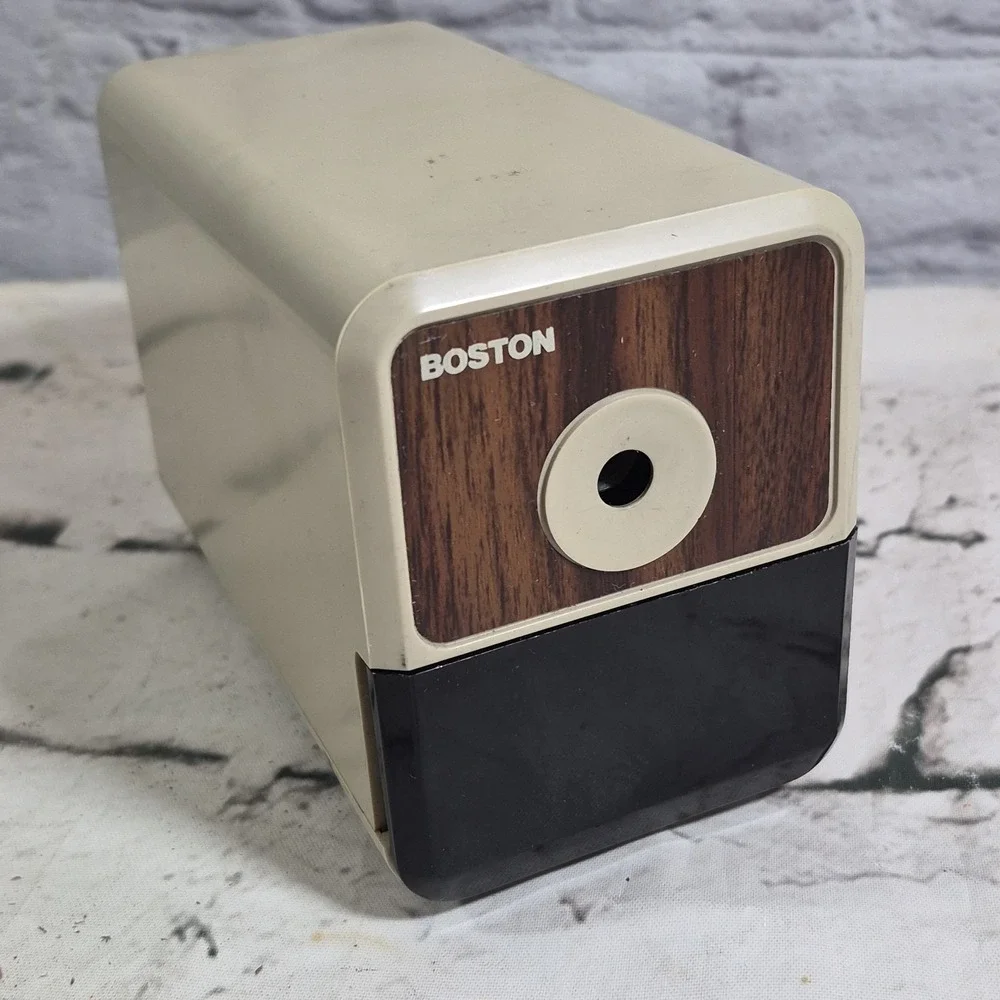 Vintage Boston Electric Pencil Sharpener Model 18 296A Cream Wood Grain Working